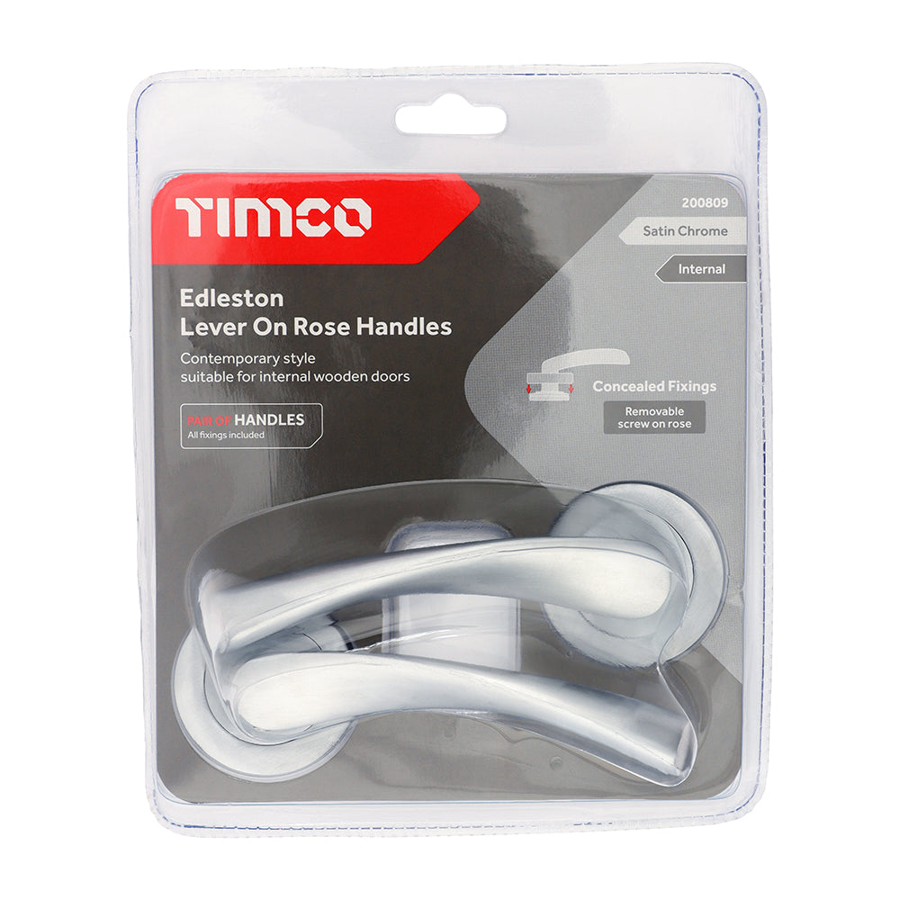 TIMCO Edleston Lever On Rose Handles - Satin Chrome - 49mm - Image
