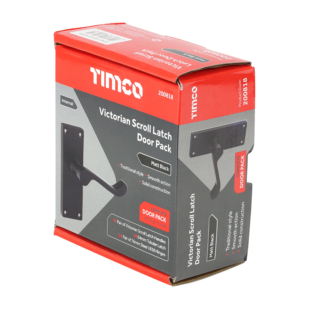 TIMCO Victorian Scroll Internal Door Latch Pack - Matt Black - Mixed - Image