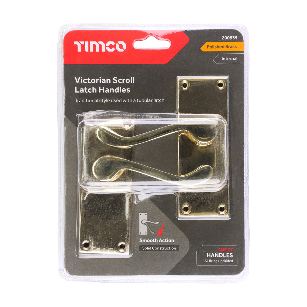 TIMCO Victorian Scroll Latch Handles - Polished Brass - 114 x 42 - Image