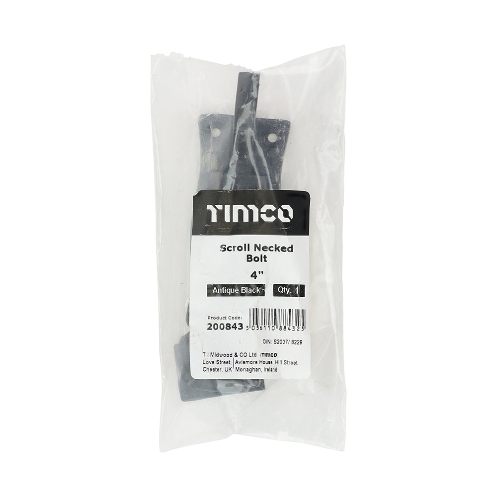 TIMCO Scroll Necked Bolt - Antique Black - 4" - Image