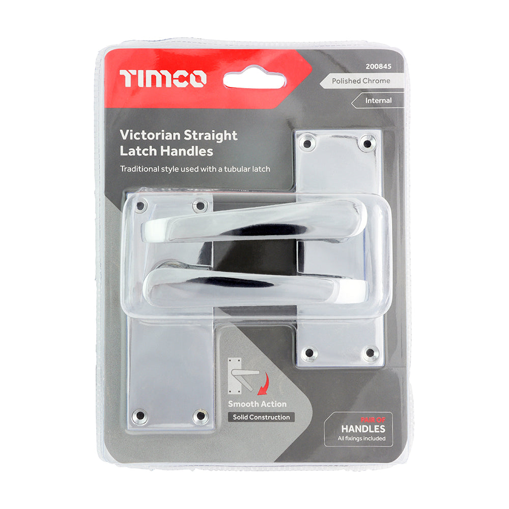 TIMCO Victorian Straight Latch Handles - Polished Chrome - 114 x 42mm - Image