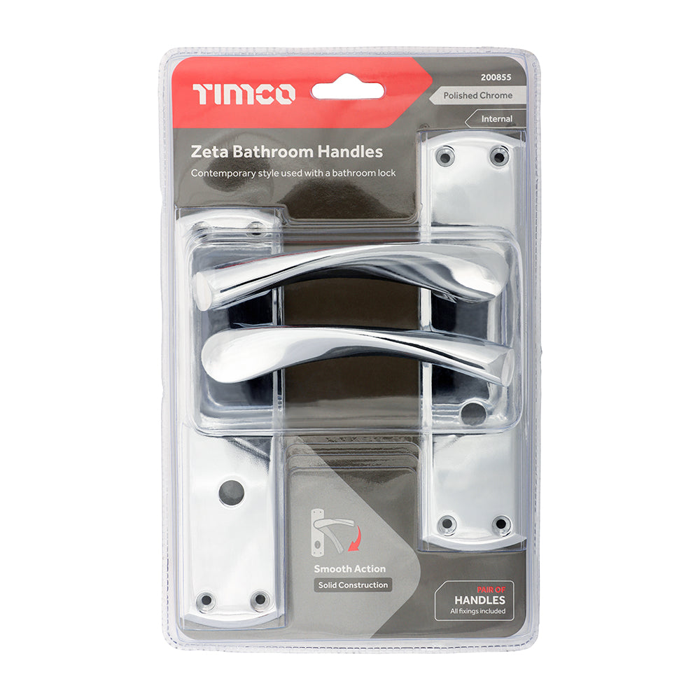 TIMCO Zeta Bathroom Handles - Polished Chrome - 175 x 45mm - Image