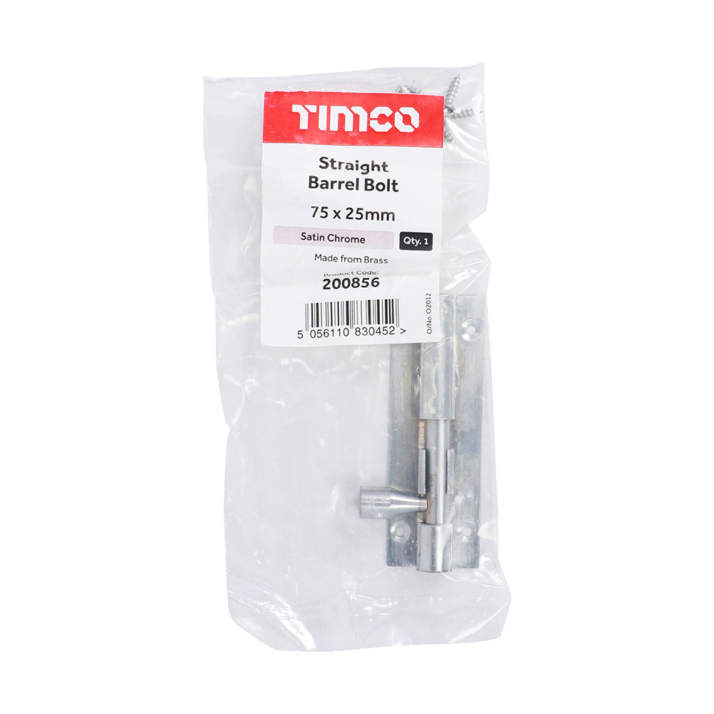 TIMCO Straight Barrel Bolt Satin Chrome - 75 x 25mm - Image