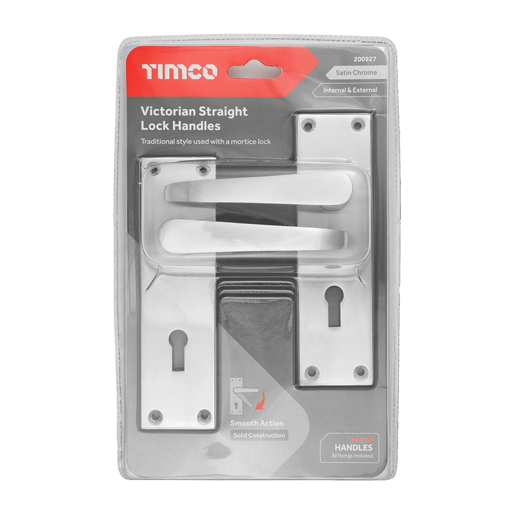 TIMCO Victorian Straight Lock Handles - Satin Chrome - 151 x 42mm - Image