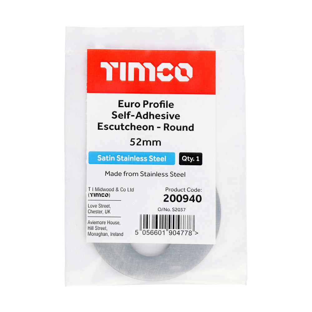 TIMCO Euro Profile Self-Adhesive Escutcheon - Round - Satin Stainless Steel - 52mm - Image