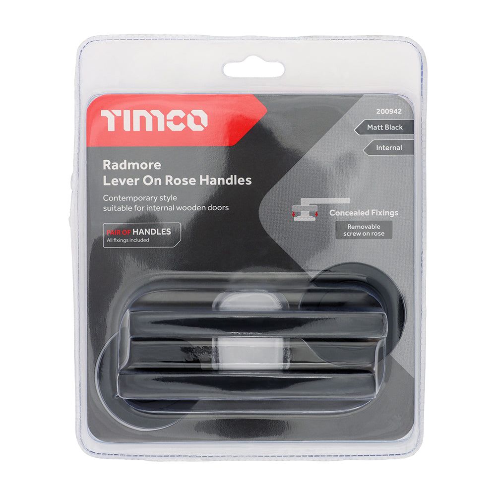 TIMCO Radmore Lever On Rose Handles - Matt Black - 49mm - Image