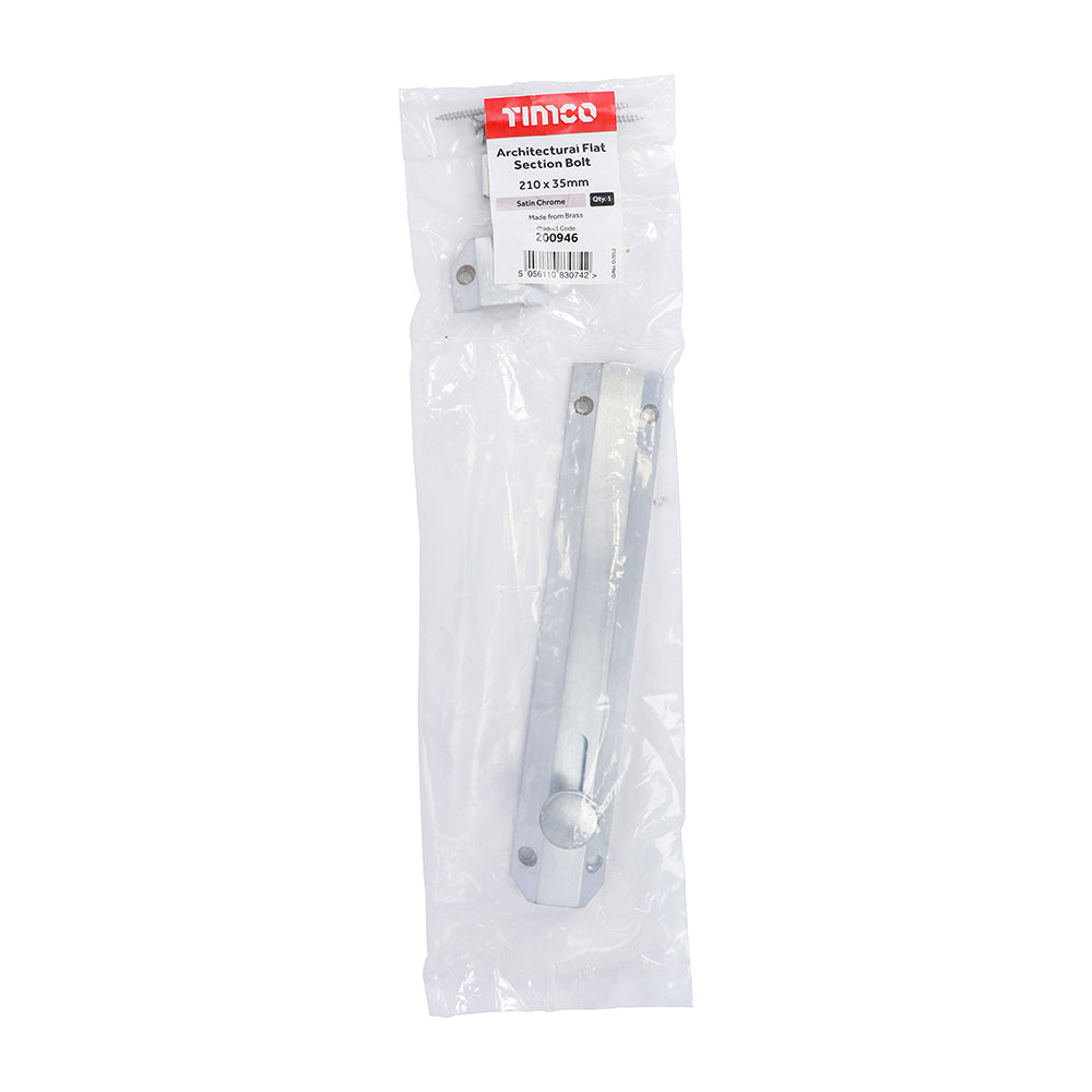 TIMCO Architectural Flat Section Bolt Satin Chrome - 210 x 35mm - Image