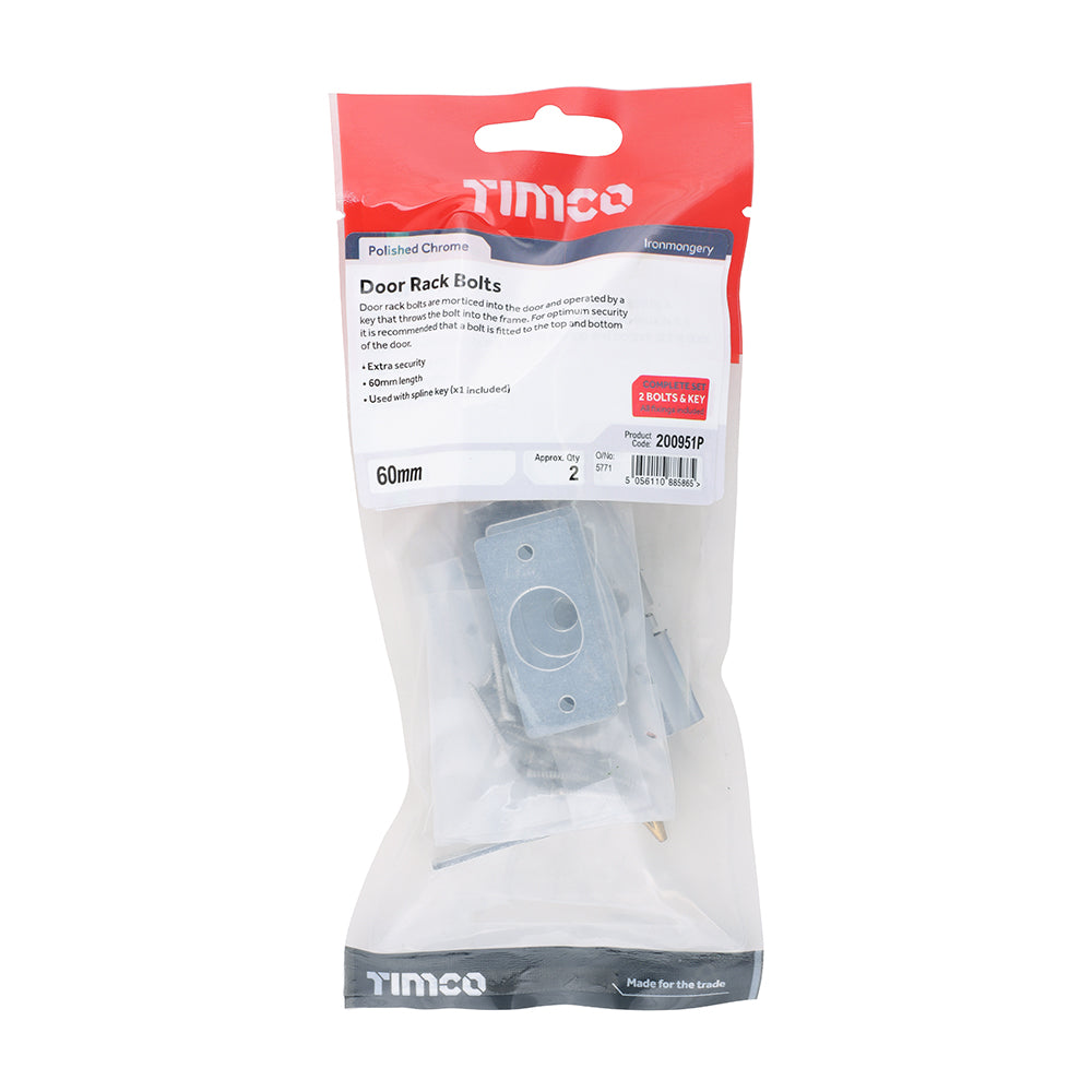 TIMCO Door Rack Bolts Polished Chrome - 60mm - Image
