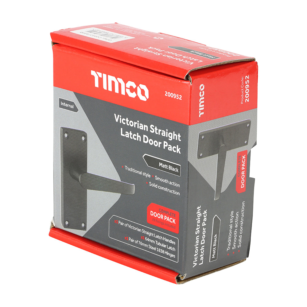 TIMCO Victorian Straight Internal Door Latch Pack - Matt Black - Mixed - Image
