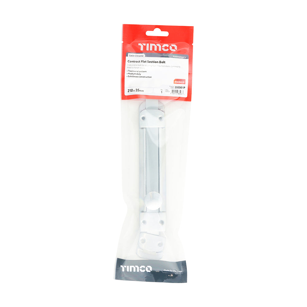 TIMCO Contract Flat Section Bolt Satin Chrome - 210 x 35mm - Image