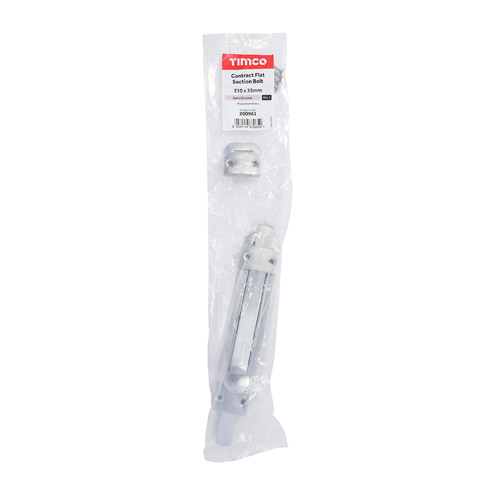 TIMCO Contract Flat Section Bolt Satin Chrome - 210 x 35mm - Image