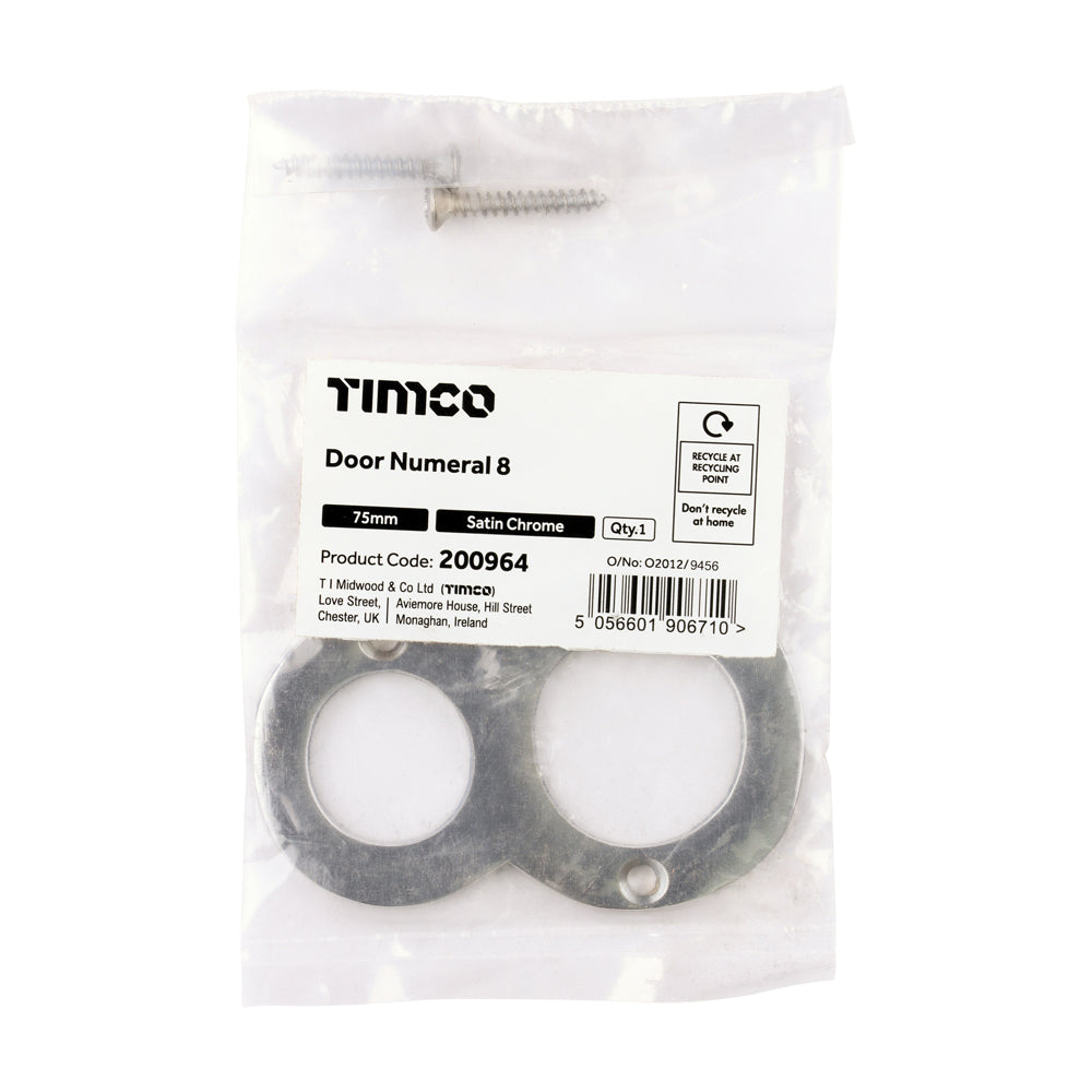 TIMCO Door Numeral 8 - Satin Chrome - 75mm - Image