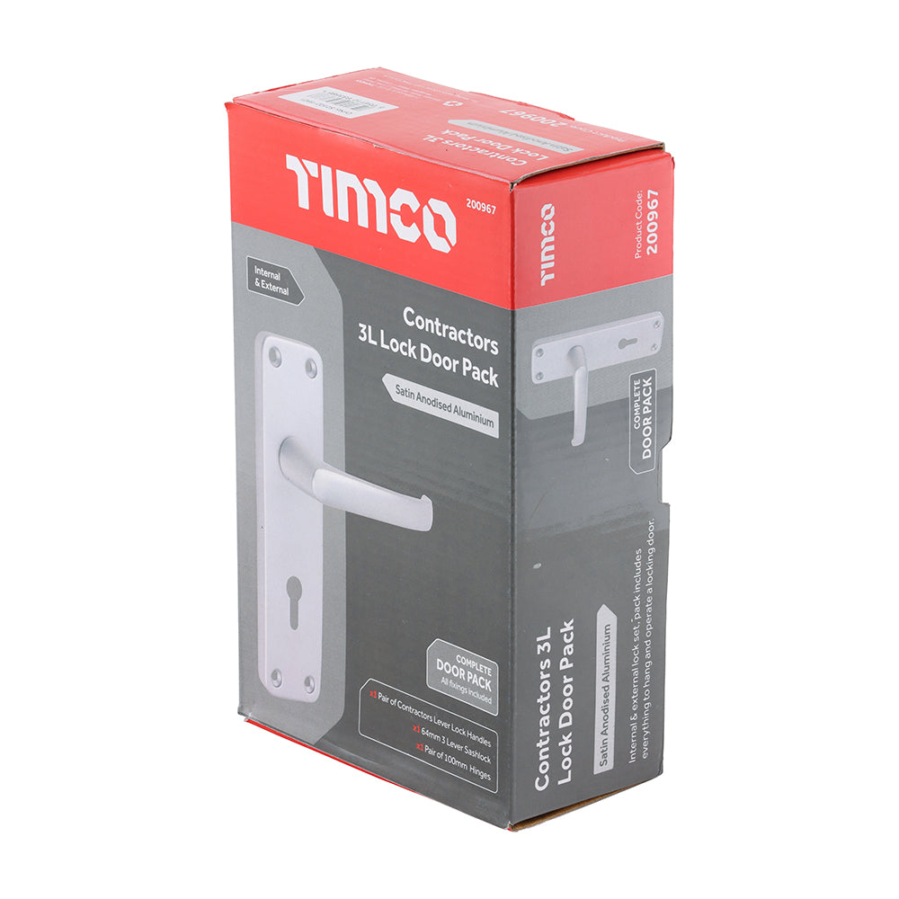 TIMCO Contractors 3L Lock Door Pack - Satin Anodised Aluminium - 154 x 40 - Image