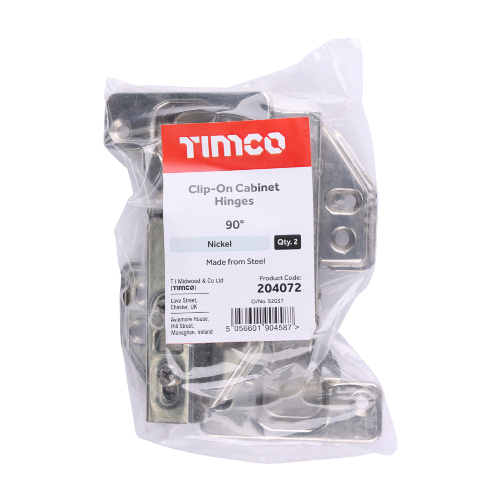 TIMCO Clip-On Cabinet Hinges - Nickel - 90 Degree - Image