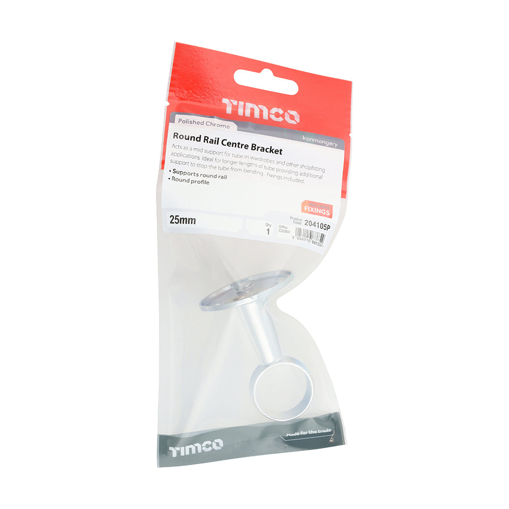TIMCO Centre Bracket For Round Tube Polished Chrome - 25mm - Image