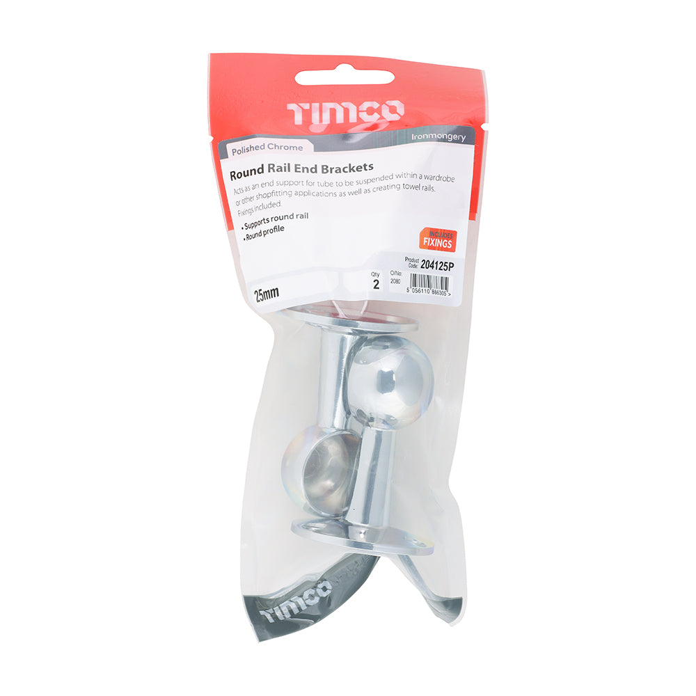 TIMCO End Bracket For Round Tube Polished Chrome - 25mm - Image
