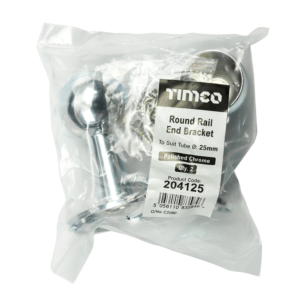 TIMCO End Bracket For Round Tube Polished Chrome - 25mm - Image