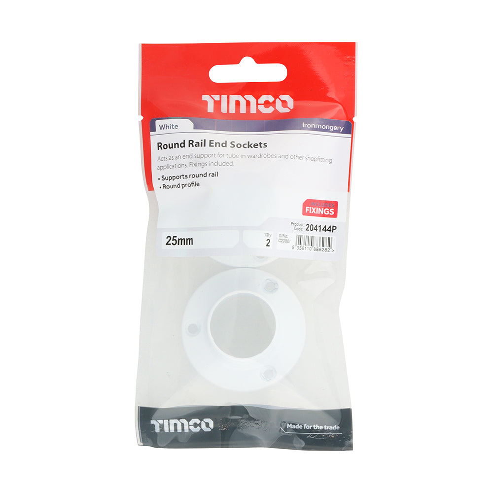 TIMCO End Socket For Round Tube White - 25mm - Image