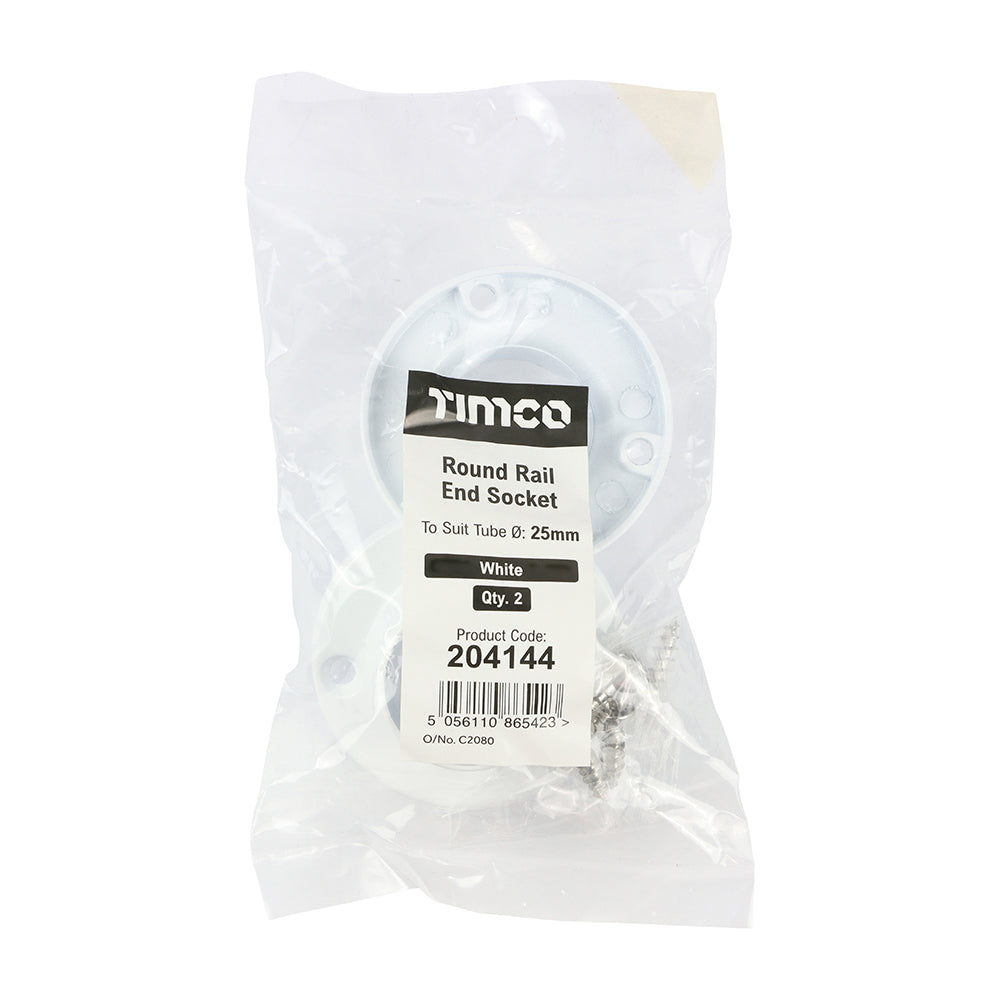 TIMCO End Socket For Round Tube White - 25mm - Image