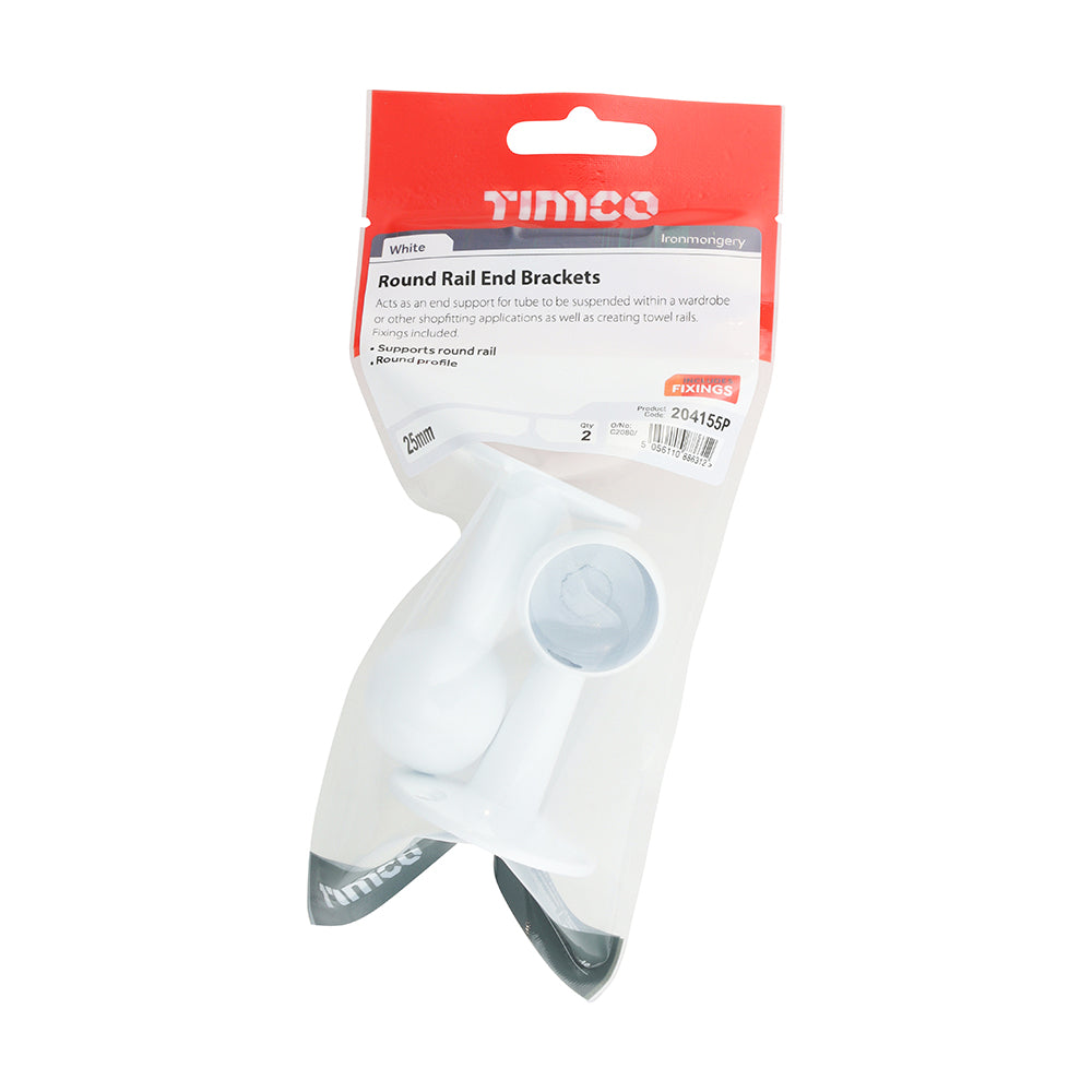TIMCO End Bracket For Round Tube White - 25mm - Image