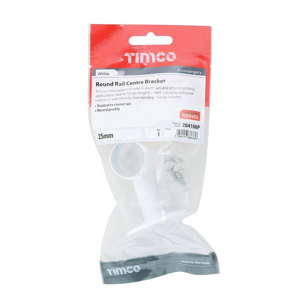 TIMCO Centre Bracket For Round Tube White - 25mm - Image