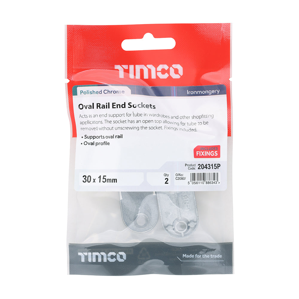 TIMCO End Socket For Oval Tube Polished Chrome - 30 x 15 - Image