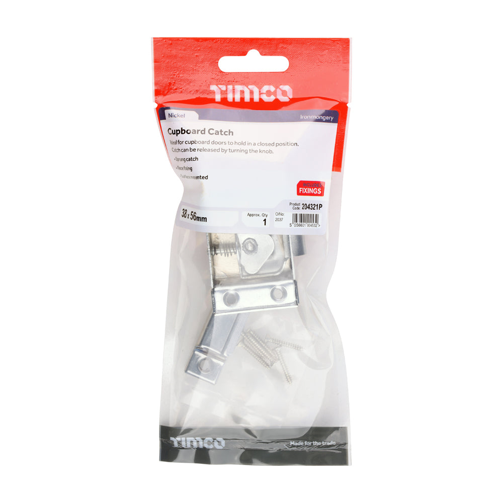 TIMCO Cupboard Catch - Nickel - 38 x 56mm - Image