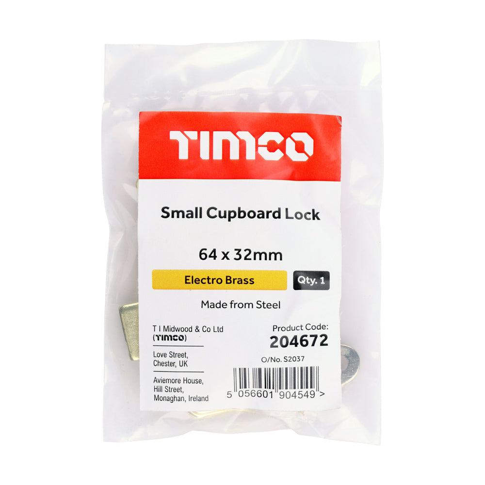 TIMCO Small Cupboard Lock - Electro Brass - 64 x 32mm - Image