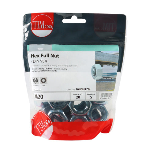 TIMCO Hex Full Nuts DIN934 Silver - M20 - Image