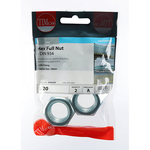 TIMCO Hex Full Nuts DIN934 Silver - M20 - Image
