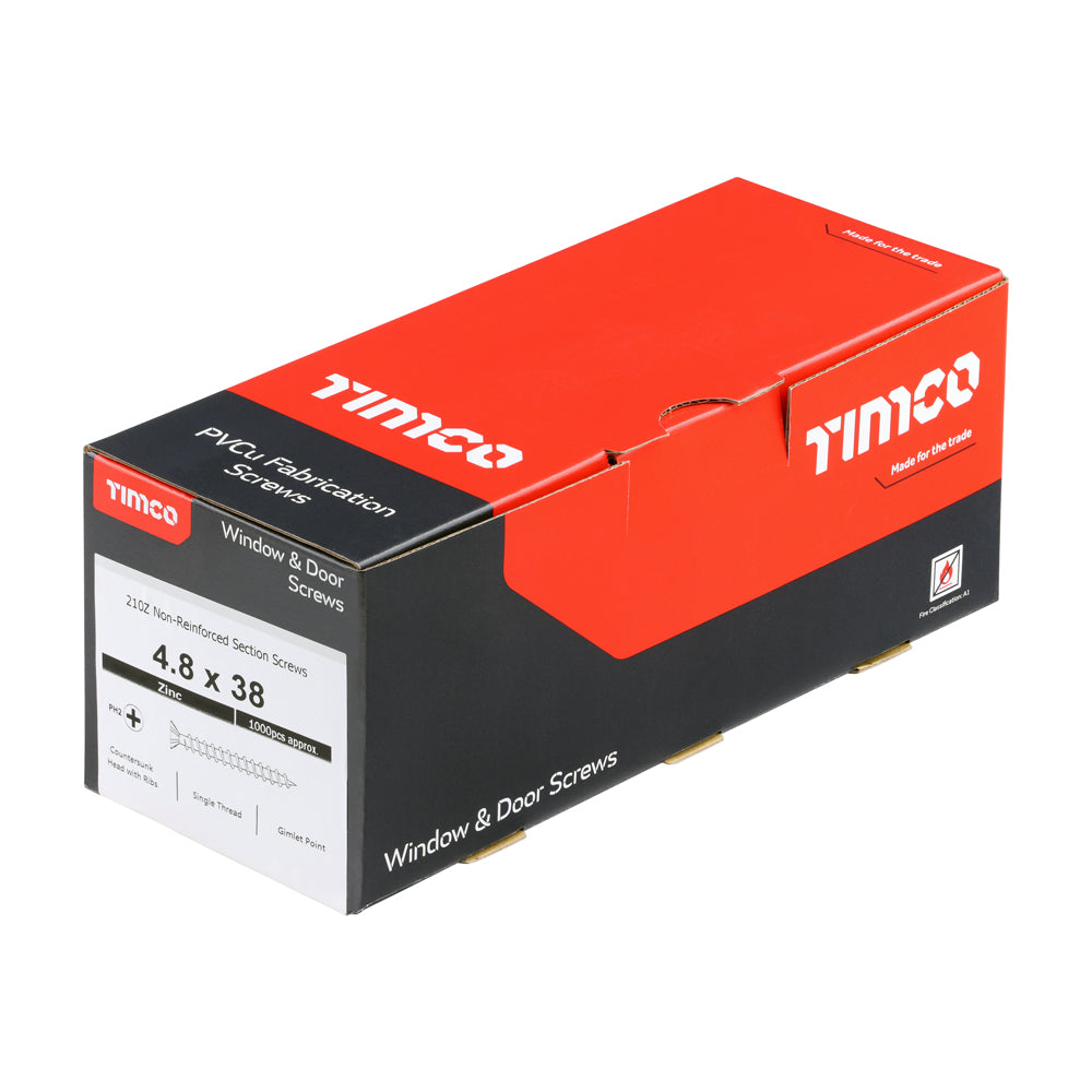 TIMCO Window Fabrication Screws Countersunk with Ribs PH Single Thread Gimlet Point Zinc - 4.8 x 38 - Image