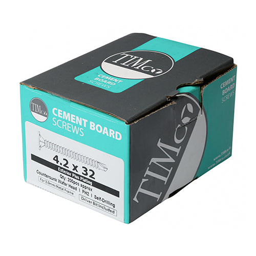 TIMCO Self-Drilling Cement Board Countersunk Exterior Silver Screws - 4.2 x 32 - Image