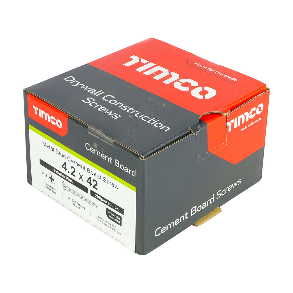 TIMCO Self-Drilling Cement Board Countersunk Exterior Silver Screws - 4.2 x 42 - Image
