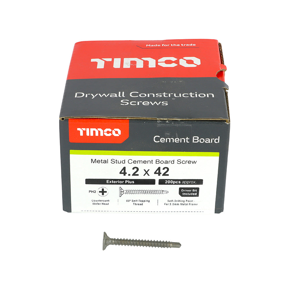 TIMCO Self-Drilling Cement Board Countersunk Exterior Silver Screws - 4.2 x 42 - Image