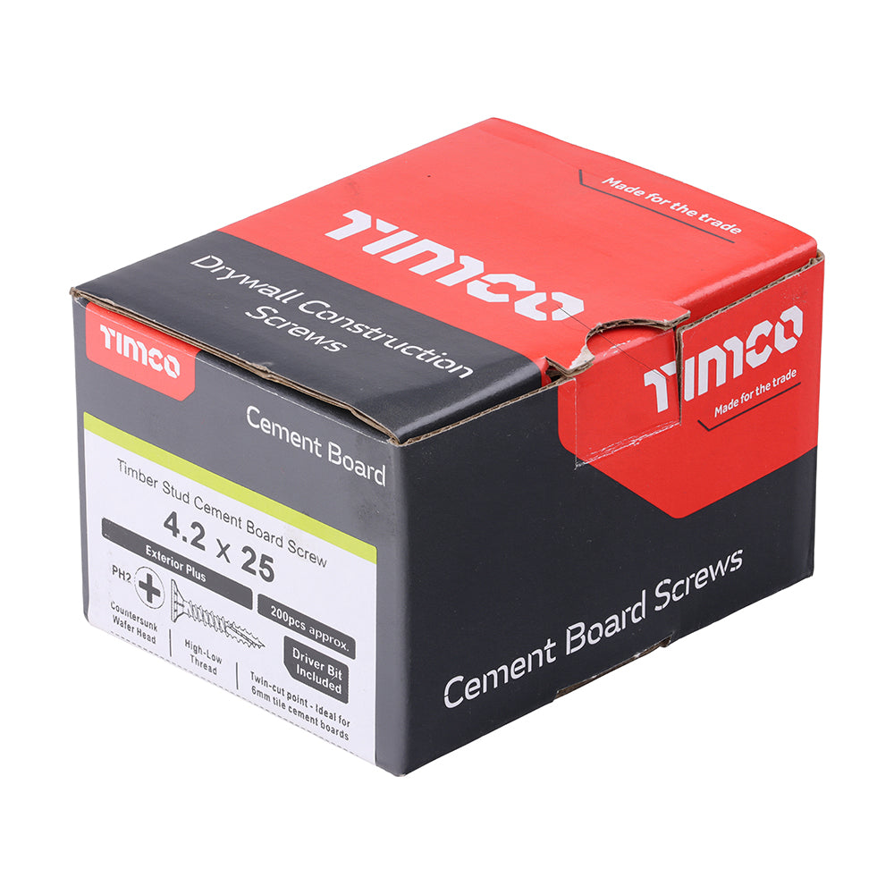 TIMCO Twin-Cut Cement Board Countersunk Exterior Silver Screws - 4.2 x 25 - Image