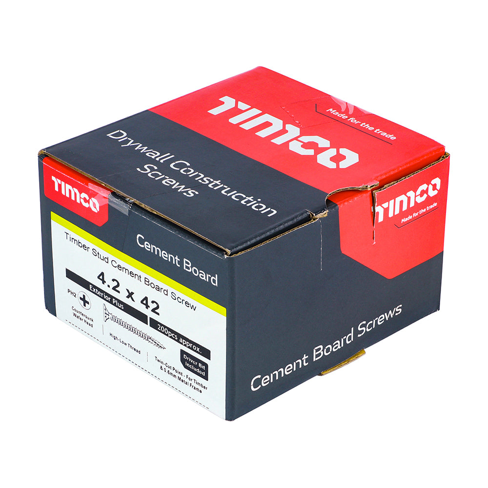 TIMCO Twin-Cut Cement Board Countersunk Exterior Silver Screws - 4.2 x 42 - Image
