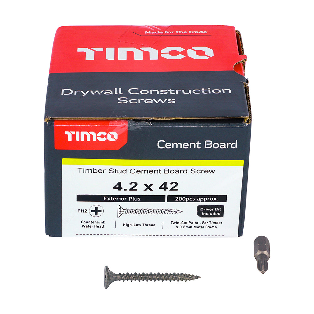 TIMCO Twin-Cut Cement Board Countersunk Exterior Silver Screws - 4.2 x 42 - Image
