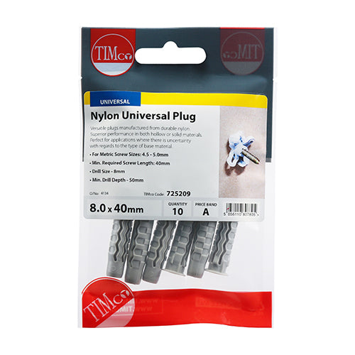 TIMCO Nylon Universal Plugs - 8.0 x 40 - Image