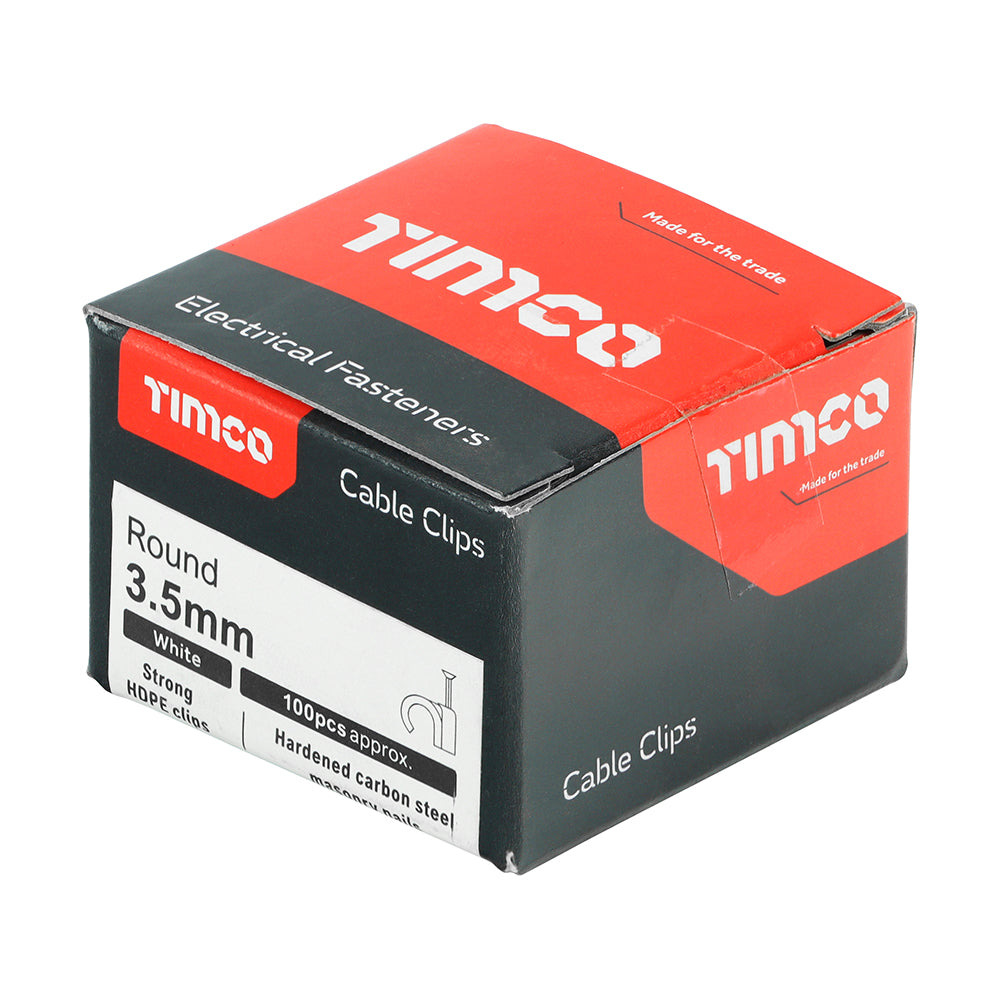 TIMCO Round Cable Clips White - To fit 3.5mm - Image