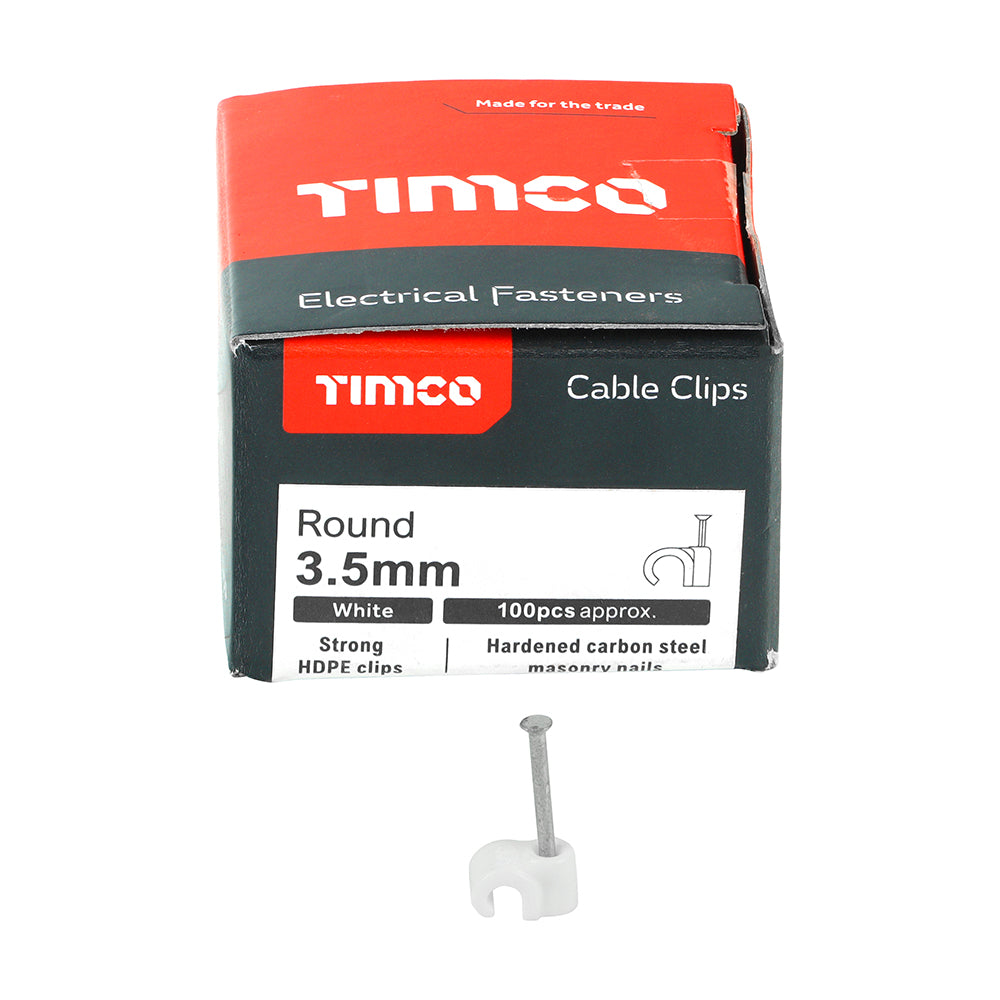 TIMCO Round Cable Clips White - To fit 3.5mm - Image