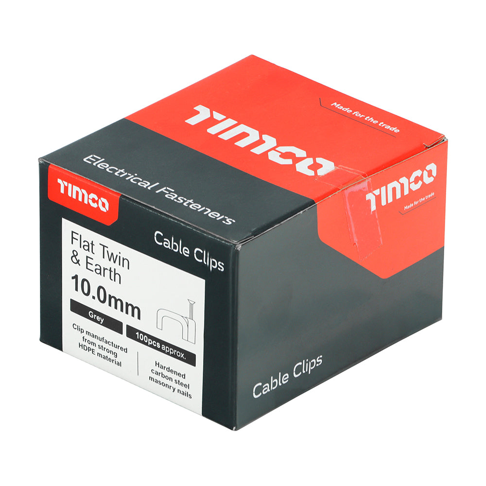 TIMCO Flat & Twin Cable Clips Grey - To fit 10.0mm - Image