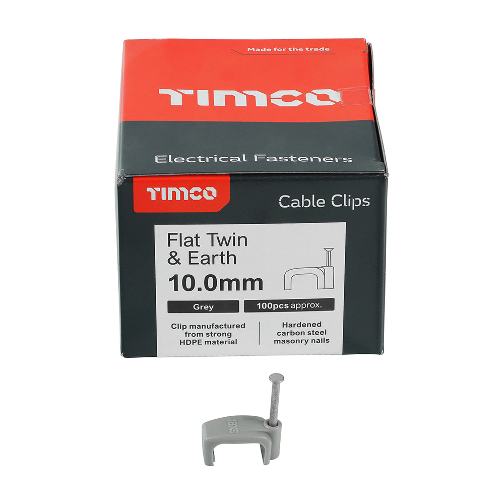 TIMCO Flat & Twin Cable Clips Grey - To fit 10.0mm - Image