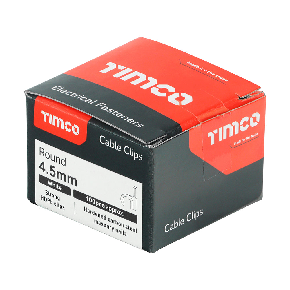 TIMCO Round Cable Clips White - To fit 4.5mm - Image