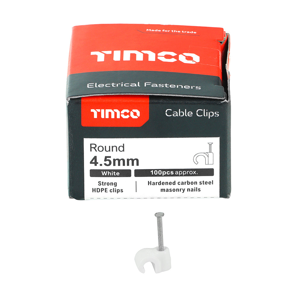 TIMCO Round Cable Clips White - To fit 4.5mm - Image