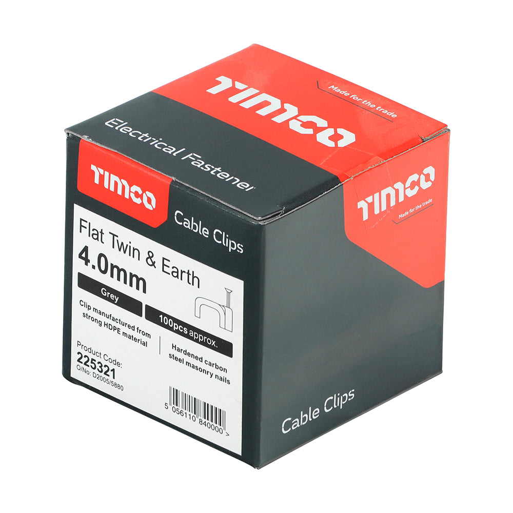 TIMCO Flat & Twin Cable Clips Grey - To fit 4.0mm - Image