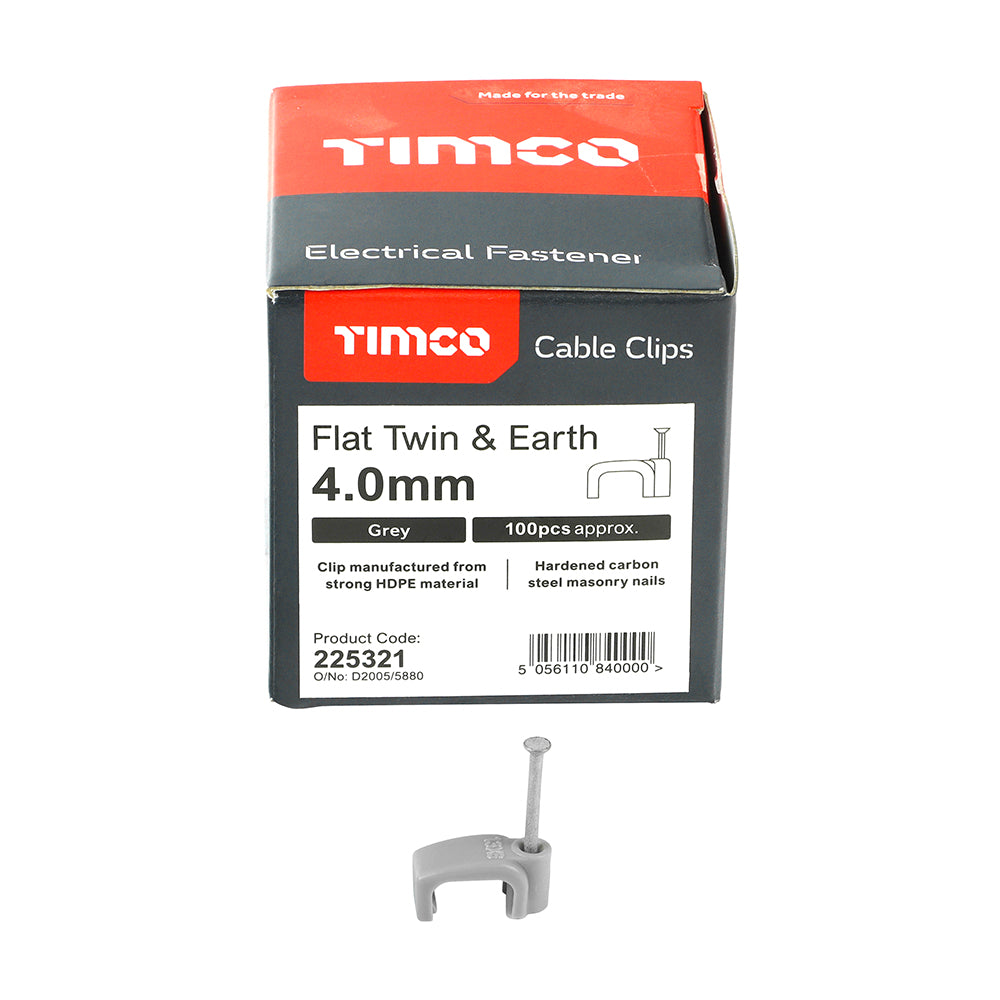 TIMCO Flat & Twin Cable Clips Grey - To fit 4.0mm - Image