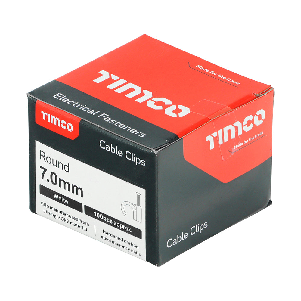 TIMCO Round Cable Clips White - To fit 7.0mm - Image