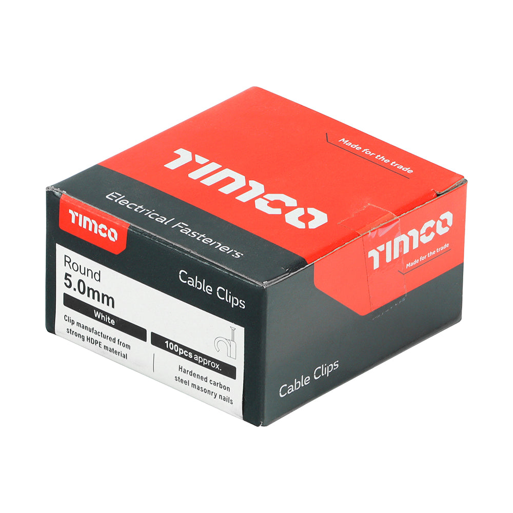 TIMCO Round Cable Clips White - To fit 5.0mm - Image