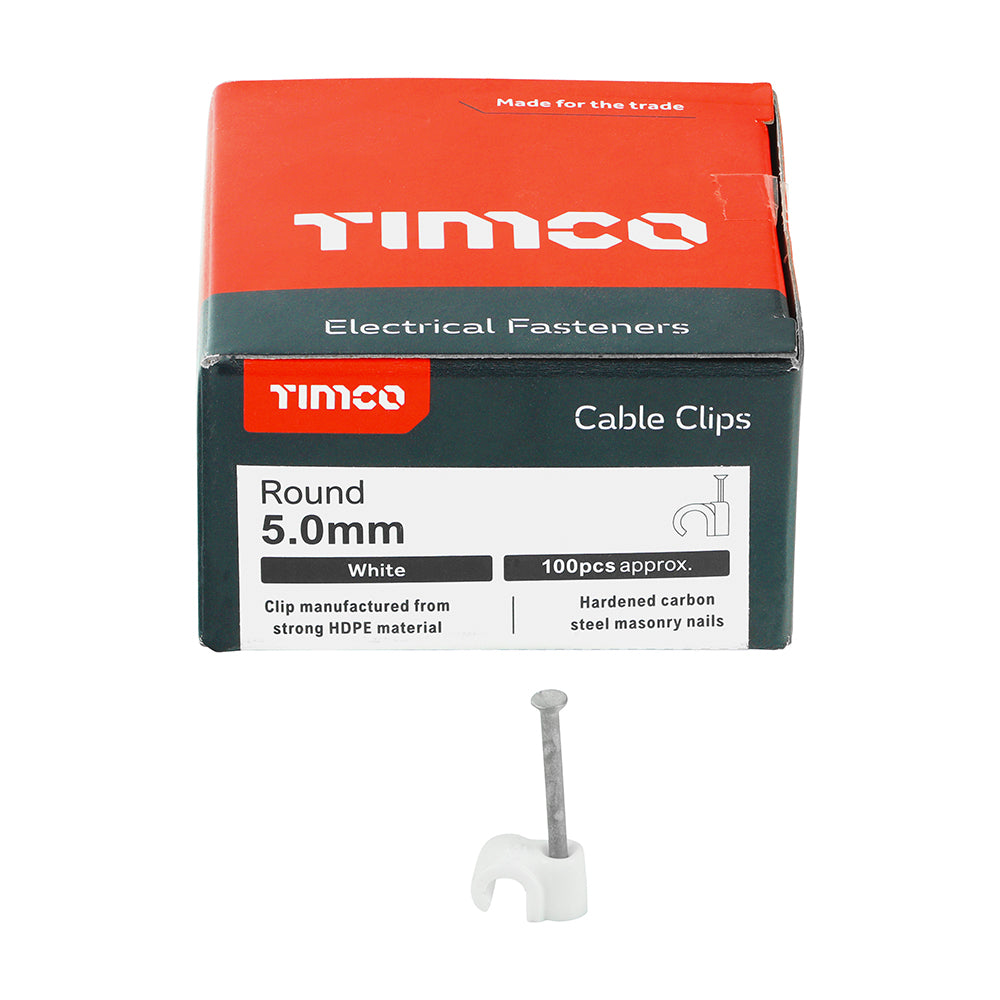 TIMCO Round Cable Clips White - To fit 5.0mm - Image
