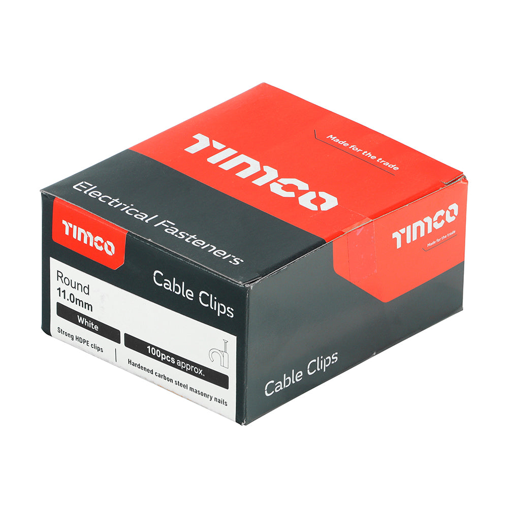 TIMCO Round Cable Clips White - To fit 11.0mm - Image